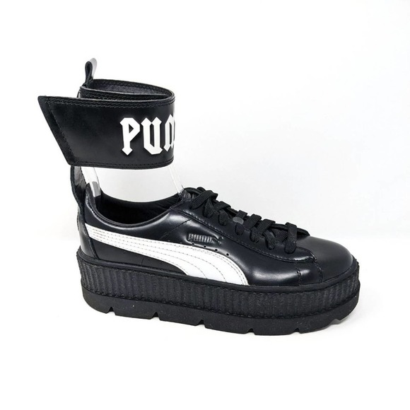 Puma Fenty Womens 9 Ankle Strap Creepers Platform Black Leather Sneakers EUC - Picture 4 of 10